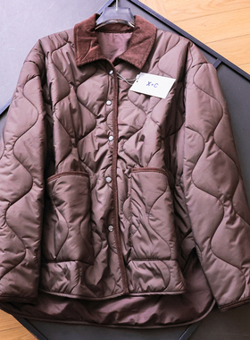 纯色葫芦绗缝宽松显瘦灯芯绒翻领长袖休闲百搭外套女棉衣棉服M121