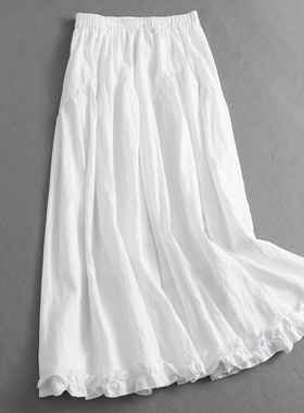 纯色重工褶皱木耳花边松紧腰a字裙2025春季新款长裙女半身裙K859