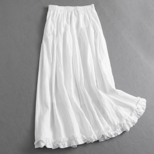 纯色重工褶皱木耳花边松紧腰a字裙2025春季 长裙女半身裙K859 新款