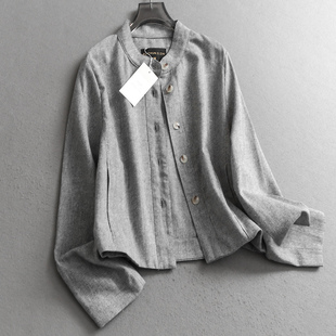 休闲女装 长袖 短外套V479 新款 极简老钱风立领宽松显瘦夹克2025秋季