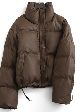 纯色宽松加厚pu皮衣外套立领拉链冬季新款长袖保暖女装羽绒服N153