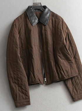 撞色拼接翻领巴恩风宽松显瘦通勤长袖外套冬季新款女棉衣棉服M809