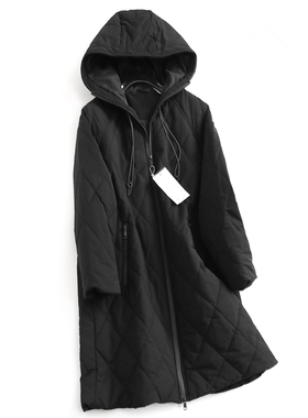 纯色菱格绗缝宽松显瘦插肩长袖外套秋冬新款长款女装棉衣棉服B601