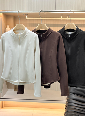 纯色立裁内里暖绒保暖舒适立领双拉链长袖户外小蛮腰短外套女N838