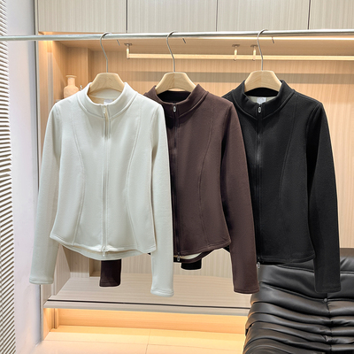 暖绒保暖舒适立领双拉链短外套女