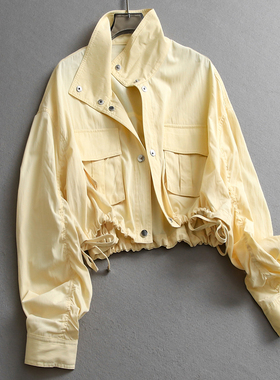 纯色薄款翻盖口袋立领外搭罩衫2025夏季新款长袖防晒女短外套Z896