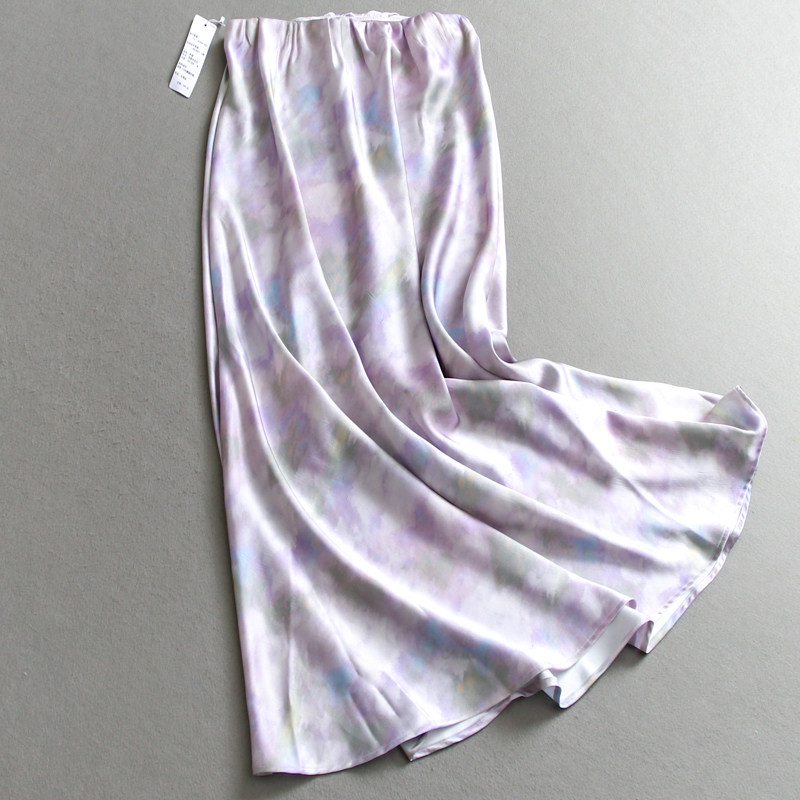 紫色晕染缎面鱼尾裙高腰女半身裙