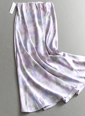 紫色晕染缎面鱼尾裙高腰垂感a字裙2025夏季新款长裙女半身裙C307