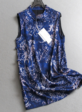 新中式国风旗袍式立领外穿盘扣缎面中长款改良马夹无袖女背心C714