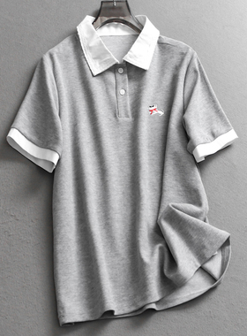 撞色蕾丝拼接翻领卡通刺绣显瘦遮肉2025夏季新款短袖女POLO衫X462