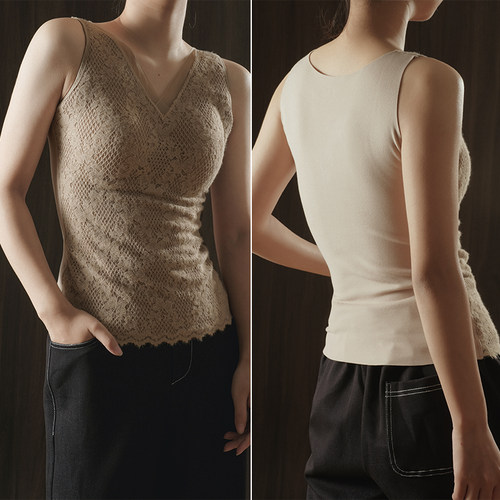 优可绒全花边舒适保暖背内衣女