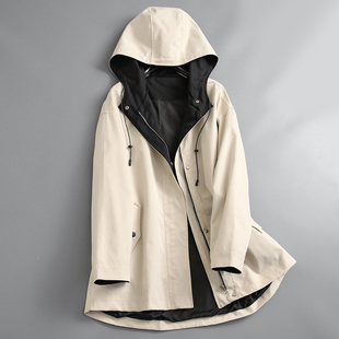 长袖 新款 女风衣L068 外套2025春季 撞色连帽宽松显瘦拉链门襟派克式