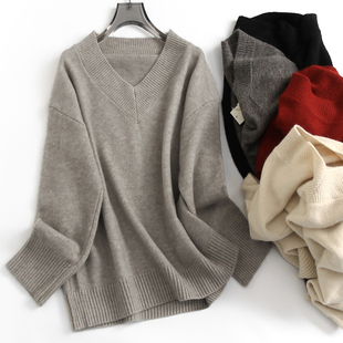 女毛衣F567 长袖 纯色软糯松弛感V领宽松显瘦慵懒2024秋季 针织毛衫