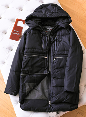 纯色立体大口袋工装风加厚保暖中长款外套连帽长袖女装羽绒服Q212