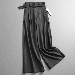 女休闲裤 宽松垂感显瘦通勤阔腿裤 L579 裤 「含绵羊毛」纯色高腰西装