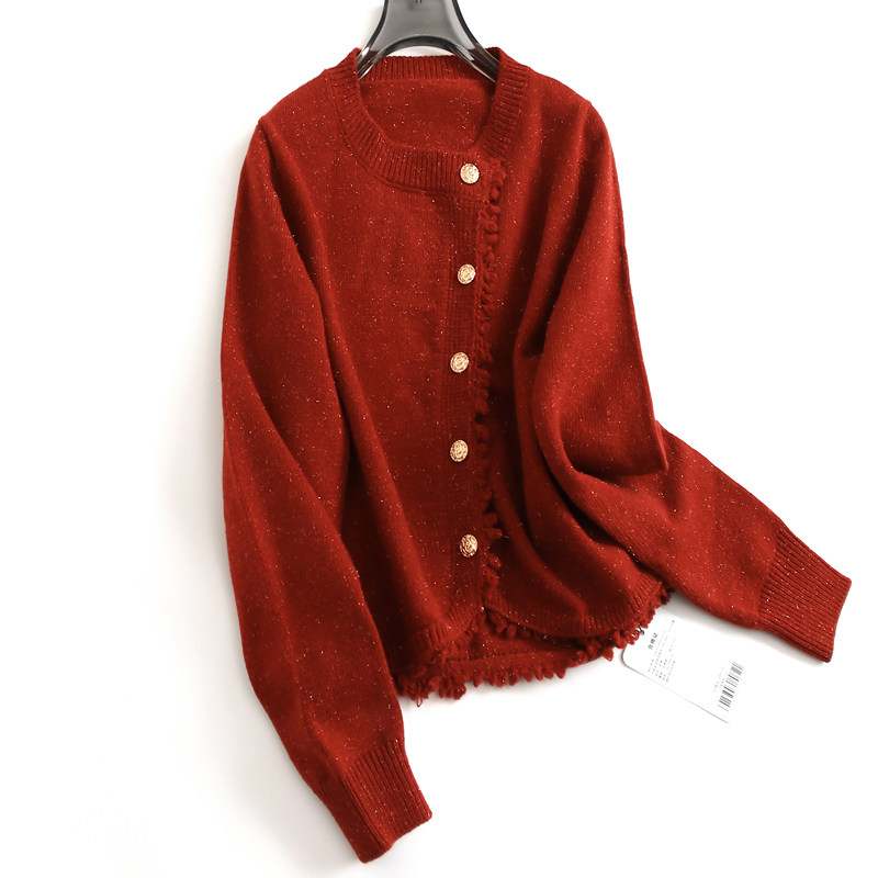 新年战袍红色小香风圆领2025春流苏边针织开衫外套长袖女毛衣J539,女装/女士精品,毛衣,淘宝优惠券,粉丝福利购,淘宝优惠卷