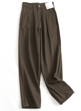 纯棉纯色显瘦高腰遮跨打褶宽松显腿长阔腿裤女长裤百搭休闲裤G540