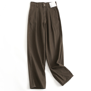 G540 百搭休闲裤 纯棉纯色显瘦高腰遮跨打褶宽松显腿长阔腿裤 女长裤