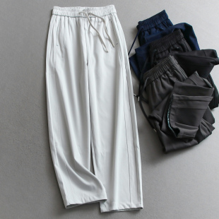 脚抽绳松紧腰宽松阔腿裤 休闲裤 2025秋季 女长裤 V522 新款 撞色卷边裤