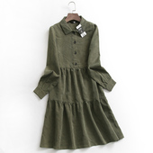 裙秋季 新款 2022韩版 A696纯色高腰灯芯绒衬衫 百搭长袖 女裙子连衣裙