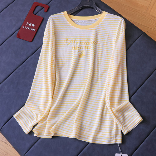 撞色条纹宽松显瘦薄款长袖T恤女