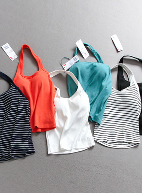 弹力修身短款Bra吊带露背2025夏季新款加杯带胸垫美背女背心C649