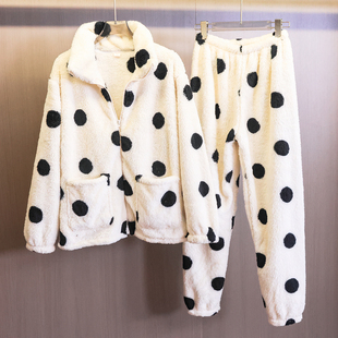 波点珊瑚绒加厚保暖立领宅家穿长袖 女睡衣M025 家居服两件套冬季