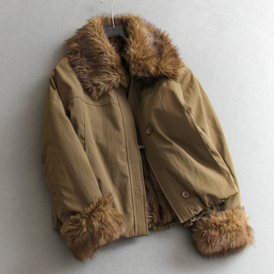 撞色毛领加绒加厚内里御寒保暖飞行夹克派克服长袖 女毛绒外套M849