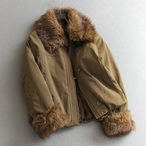 撞色毛领加绒内里御寒保暖女外套