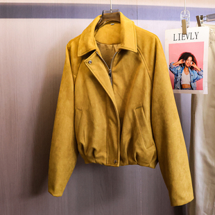 飞行员夹克外套2025B746 新款 复古纯色仿麂皮绒翻领插肩袖 2025秋季