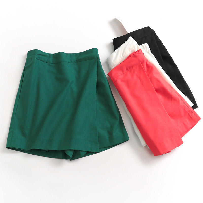 k205纯色棉麻半松紧腰高腰修身裙裤夏季新款2023百搭女休闲裤短裤