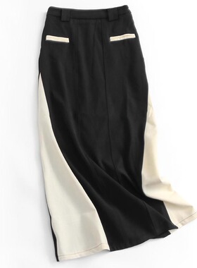 黑白拼色显瘦高腰修身包臀裙通勤职场风气质长裙女腰裙半身裙F409