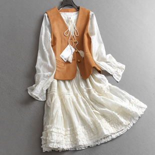 长袖 新款 女连衣裙V483 裙波西米亚刺绣宽松裙2025秋季 撞色叠穿套装