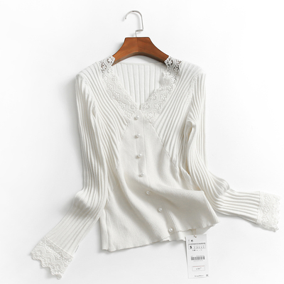 l644纯色蕾丝花边相拼纽扣饰女式