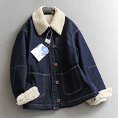 加倍藏肉 纯色绗棉加厚保暖翻领夹克牛仔外套长袖 女棉衣棉服Q439