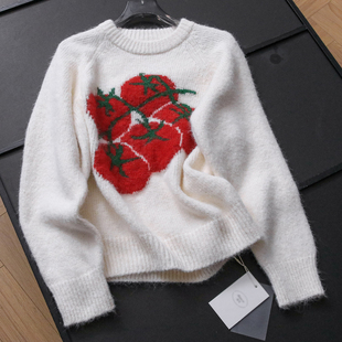 女针织衫 减龄温柔长袖 B629 新款 番茄提花软糯宽松显瘦毛衣2025秋季