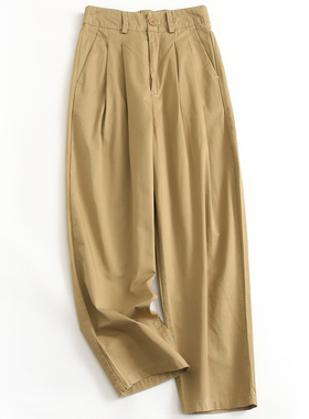 纯棉半松紧腰褶皱遮跨显瘦哈伦裤气质通勤百搭老爹裤女休闲裤F595