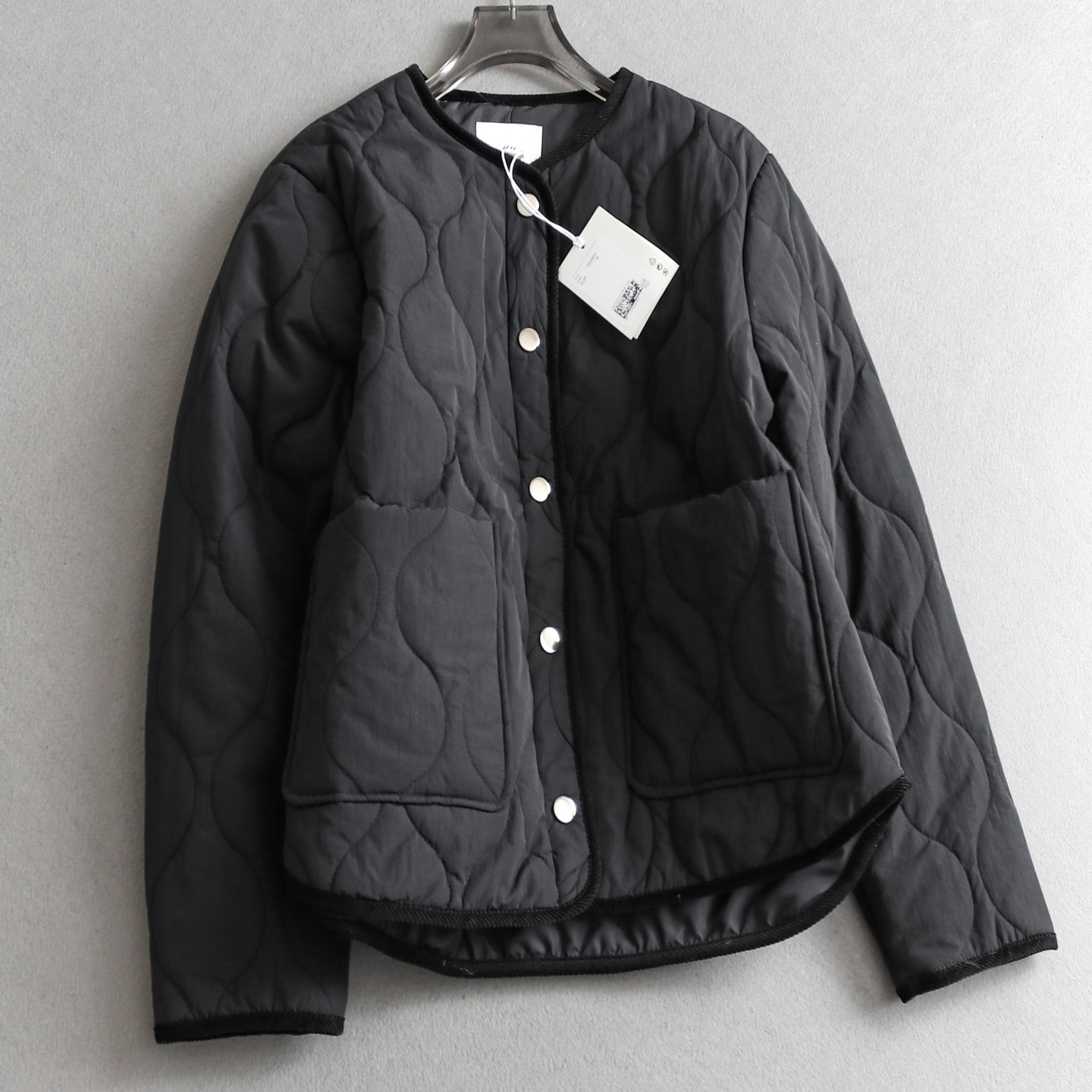 撞色灯芯绒包边波浪绗缝宽松棉衣