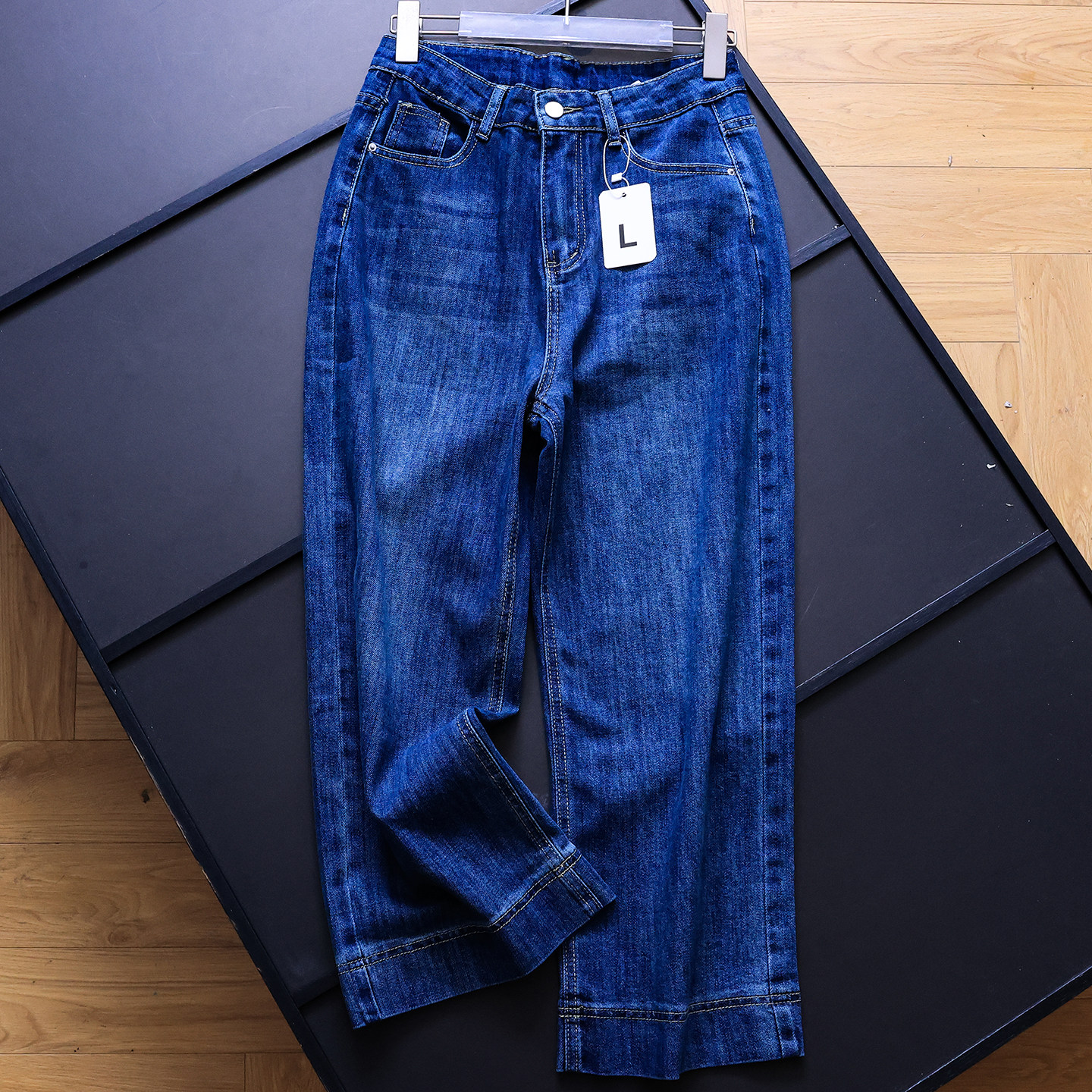 高腰显瘦直筒阔腿裤女九分牛仔裤