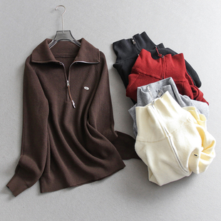 纯色松弛感显瘦半拉链立领套头毛衣长袖 Q678 通勤百搭休闲女针织衫