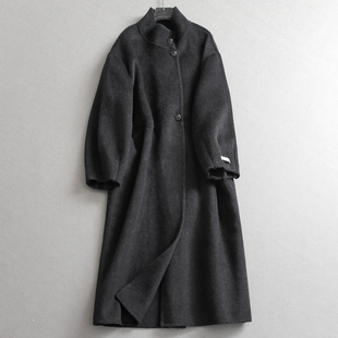 通勤立领单排扣双面呢长款 显瘦气质毛呢外套女N059 羊毛大衣长袖