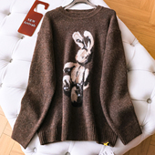 卡通小兔子减龄宽松慵懒糯米绒亲肤保暖圆领长袖 针织衫 女毛衣Q367