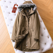 抗风保暖可拆卸毛领纯色连帽宽松长款 加厚保暖外套女棉衣棉服Q372