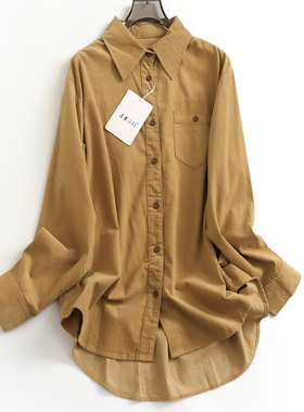 纯色宽松灯芯绒翻领纽扣外搭开衫2024秋季长袖百搭休闲女衬衫F915