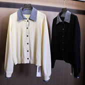 女针织衫 格子拼接假两件衬衫 B346 新款 长袖 领毛衣开衫 外套2025秋季