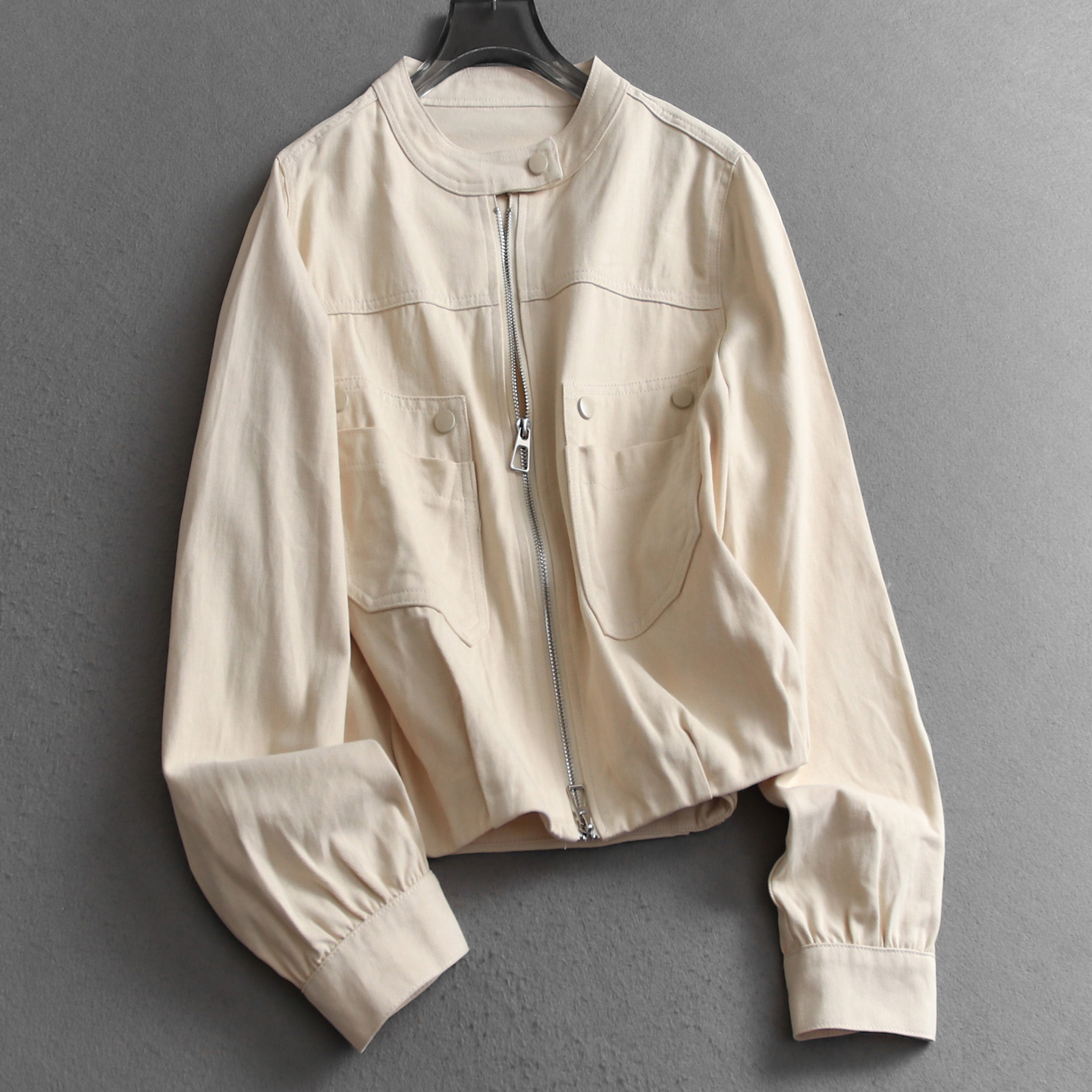 纯色工装风对称口袋宽松立领外套