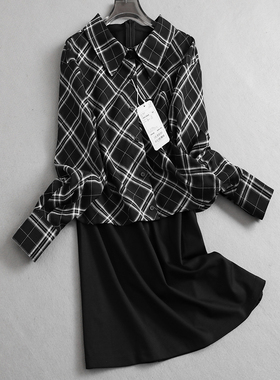 格纹两件套装裙衬衫裙显瘦2025春季新款长袖女裙连衣裙两件套K673