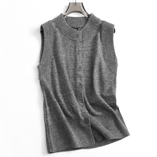 新款 背心春季 通勤百搭女马夹M394 无袖 纯色显瘦圆领单排扣针织开衫