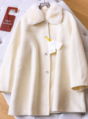 可拆卸毛领单排扣双面呢中长款羊毛混纺大衣长袖女装毛呢外套Q015