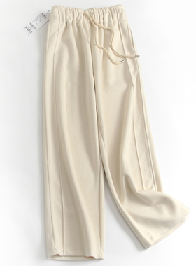 纯色抽绳松紧腰遮肉高腰宽松直筒裤显腿长加厚防风裤女休闲裤F770